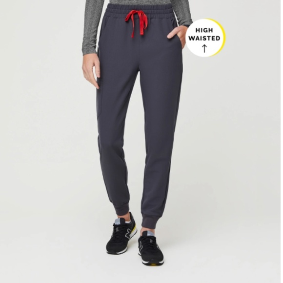 Figs Women's Dark Gray Joggers with Red Tie - Picture 1 of 7